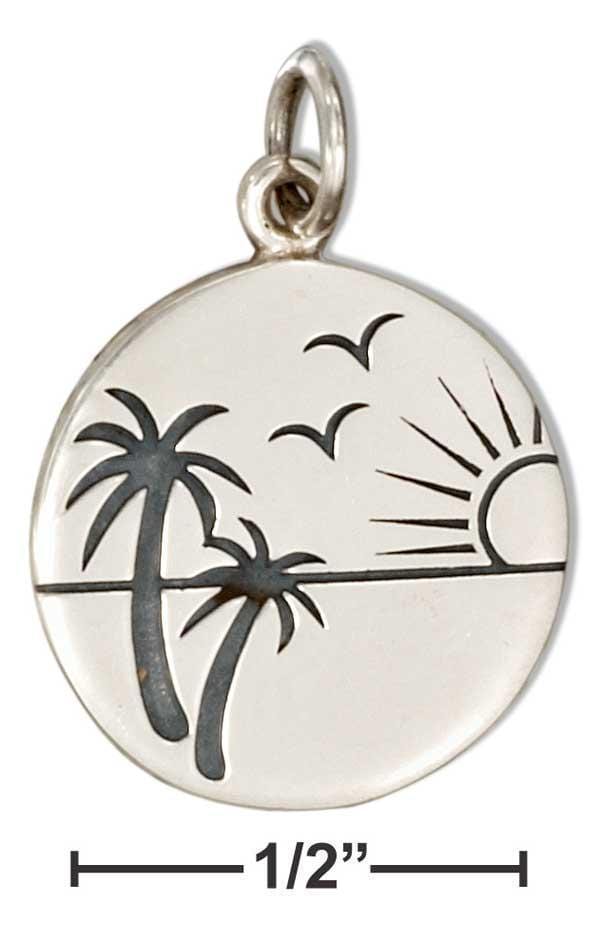 Silver Charms & Pendants Sterling Silver Round Tropical Beach Scene Charm JadeMoghul