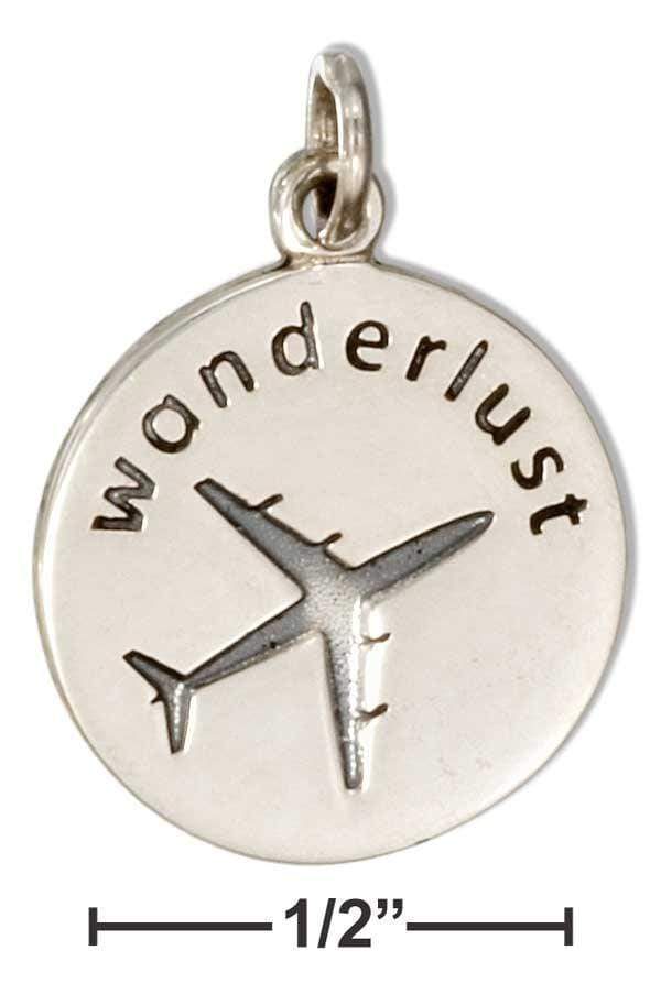 Silver Charms & Pendants Sterling Silver Round "wanderlust" Charm With Airplane JadeMoghul