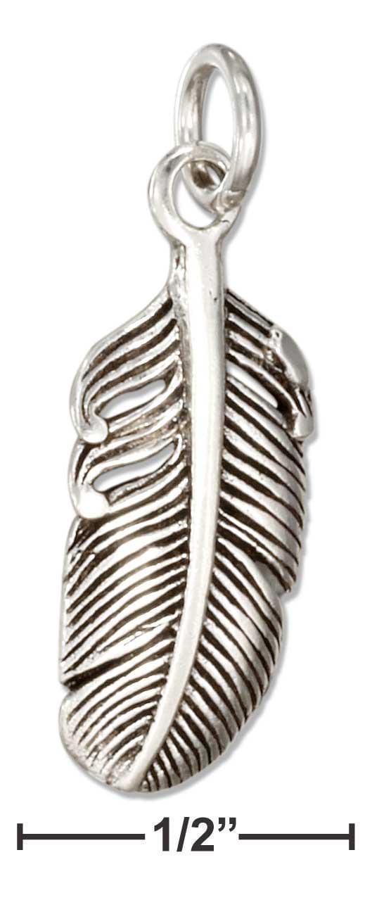 Silver Charms & Pendants Sterling Silver Rounded Antiqued Feather Charm JadeMoghul