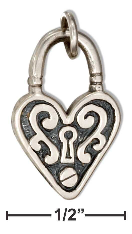 Silver Charms & Pendants Sterling Silver Scrolled Heart Lock Charm JadeMoghul