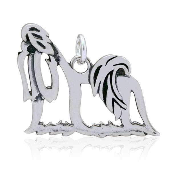 Silver Charms & Pendants Sterling Silver Shih Tzu Pendant, Body Show-Cut JadeMoghul Inc.