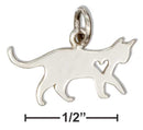 Silver Charms & Pendants Sterling Silver Silhouette Cat Charm With Cut Out Heart JadeMoghul