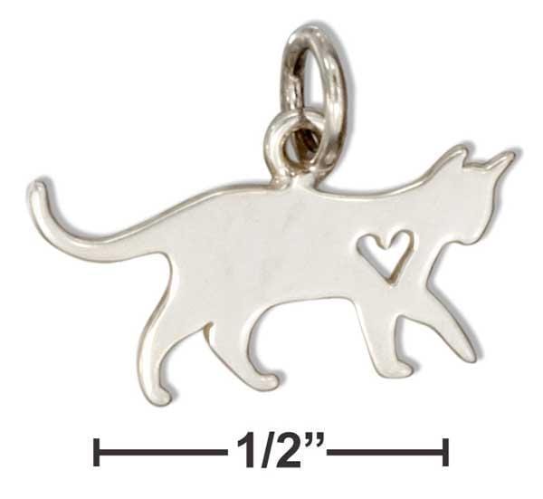 Silver Charms & Pendants Sterling Silver Silhouette Cat Charm With Cut Out Heart JadeMoghul