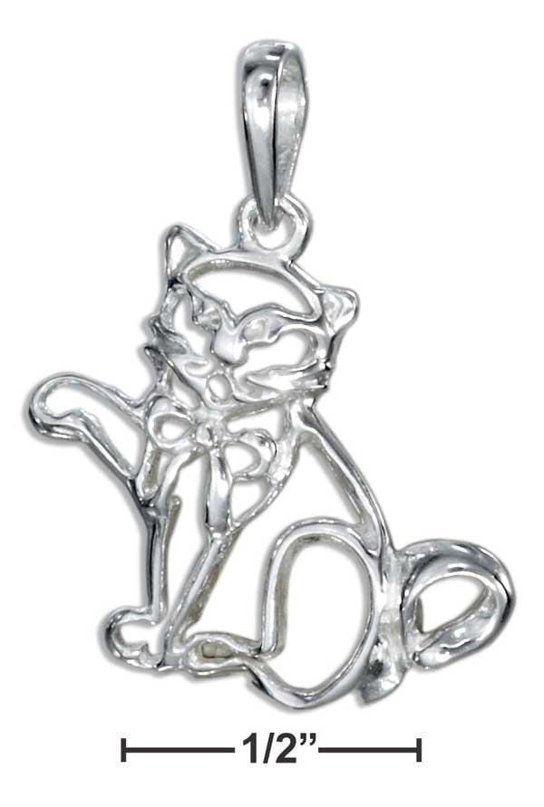 Silver Charms & Pendants Sterling Silver Silhouette Cat Pendant With Bow JadeMoghul Inc.