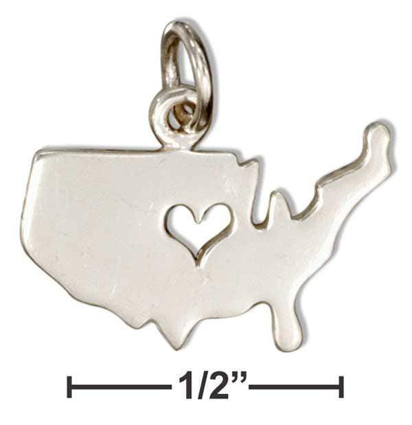 Silver Charms & Pendants Sterling Silver Silhouette Usa Charm With Cut-out Heart JadeMoghul