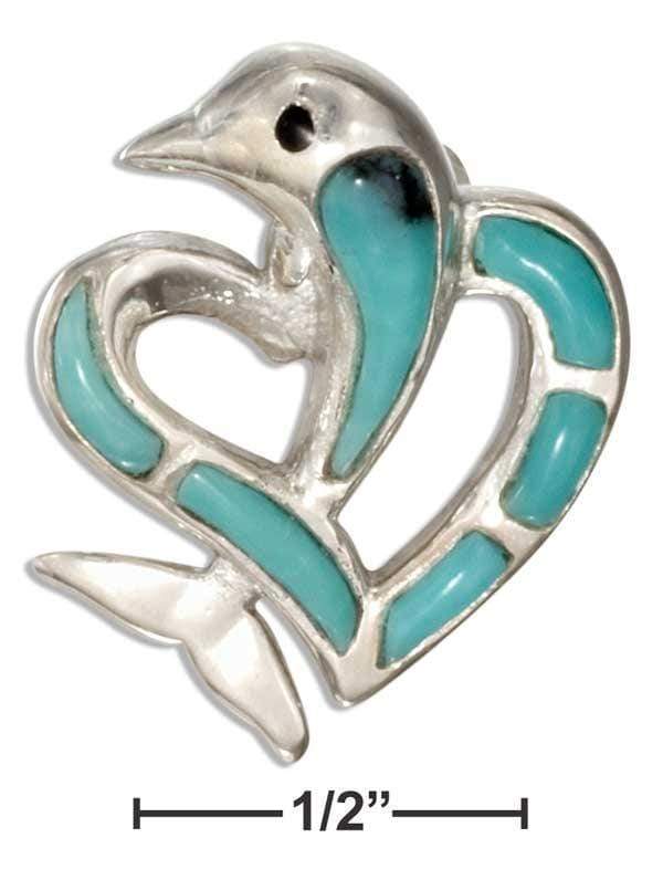 Silver Charms & Pendants Sterling Silver Simulated Turquoise Heart With Dolphin Pendant JadeMoghul