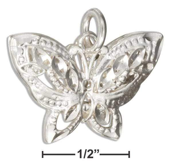 Silver Charms & Pendants Sterling Silver Small Diamond Cut Filigree Butterfly Charm JadeMoghul