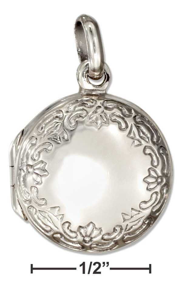 Silver Charms & Pendants Sterling Silver Small Etched Border Round Locket JadeMoghul