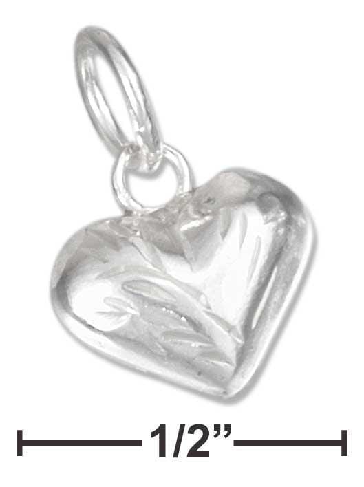 Silver Charms & Pendants Sterling Silver Small Etched Engraved Puffed Heart Charm JadeMoghul Inc.