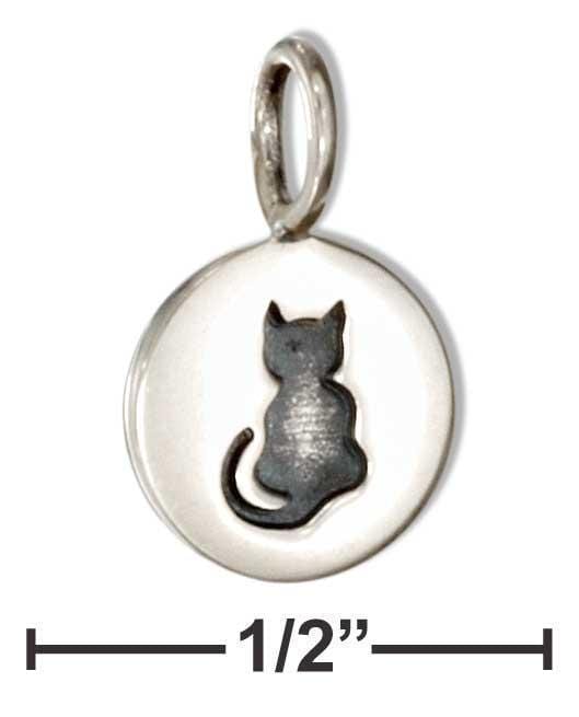 Silver Charms & Pendants Sterling Silver Small Round Disk With Sitting Cat Charm JadeMoghul