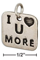 Silver Charms & Pendants Sterling Silver Square "I Heart U More" Message Charm JadeMoghul Inc.