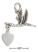 Silver Charms & Pendants Sterling Silver Stork Charm With Dangling Heart JadeMoghul