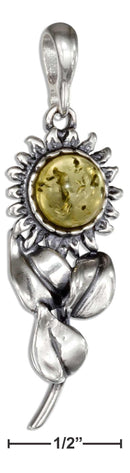 Silver Charms & Pendants Sterling Silver Sunny Amber Sunflower Pendant JadeMoghul Inc.