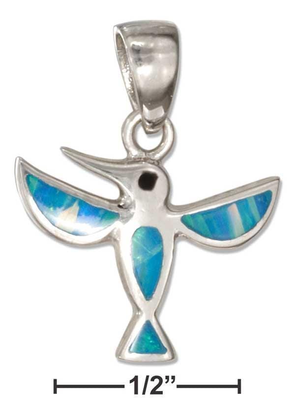 Silver Charms & Pendants Sterling Silver Synthetic Blue Opal Hummingbird Pendant JadeMoghul