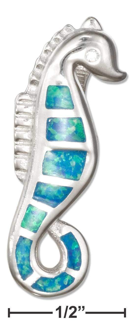 Silver Charms & Pendants Sterling Silver Synthetic Blue Opal Seahorse Pendant JadeMoghul Inc.