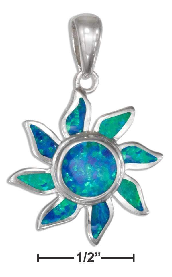 Silver Charms & Pendants Sterling Silver Synthetic Blue Opal Sun Pendant JadeMoghul Inc.