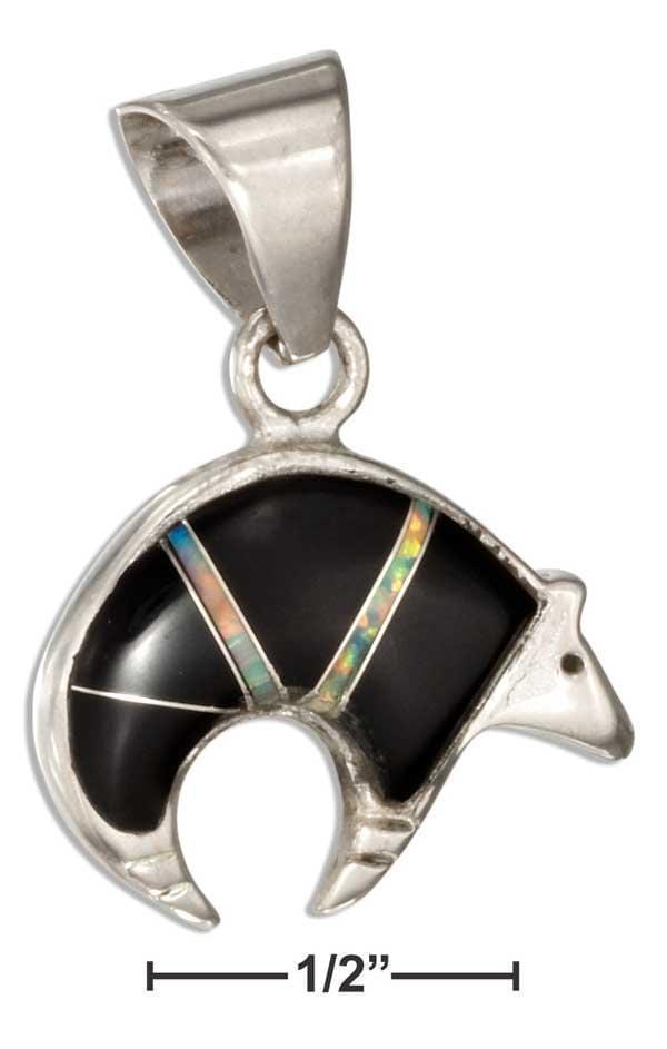 Silver Charms & Pendants Sterling Silver Synthetic Opal And Reconstituted Onyx Heartline Bear Pendant JadeMoghul