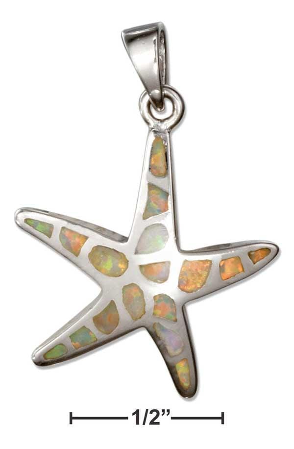 Silver Charms & Pendants Sterling Silver Synthetic White Opal Starfish Pendant JadeMoghul Inc.