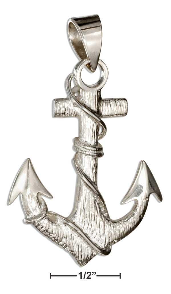 Silver Charms & Pendants Sterling Silver Textured Anchor Pendant With Rope JadeMoghul