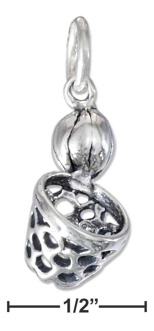 Silver Charms & Pendants Sterling Silver Three Dimensional Basketball Net And Basketball Charm JadeMoghul Inc.