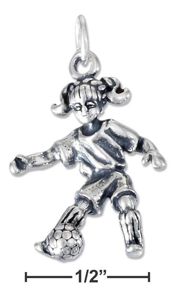 Silver Charms & Pendants Sterling Silver Three Dimensional Girl Soccer Player Charm JadeMoghul Inc.