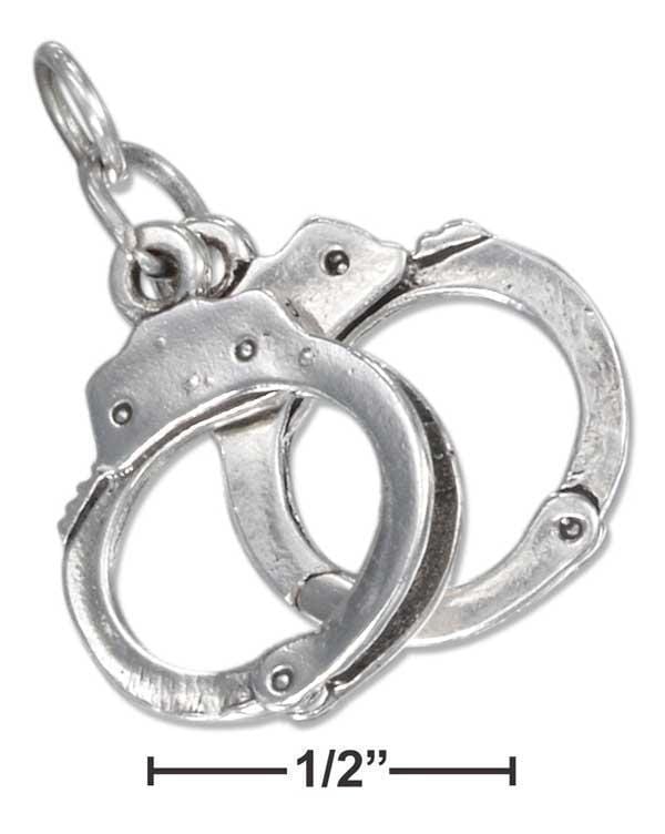 Silver Charms & Pendants Sterling Silver Three Dimensional Pair Of Handcuffs Charm JadeMoghul Inc.