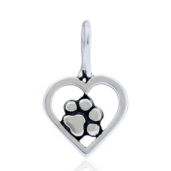 Silver Charms & Pendants Sterling Silver Tucked In My Heart Dog Paw Print Pendant With Open Heart JadeMoghul