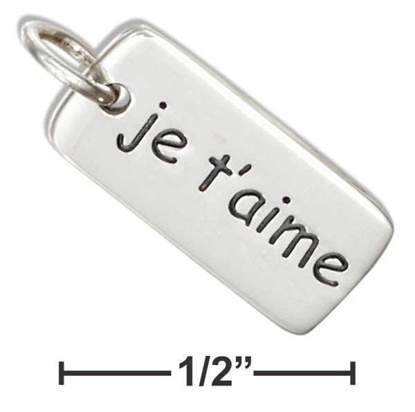 Silver Charms & Pendants Sterling Silver Two Sided "Je T'Aime" Message Tag Charm JadeMoghul Inc.