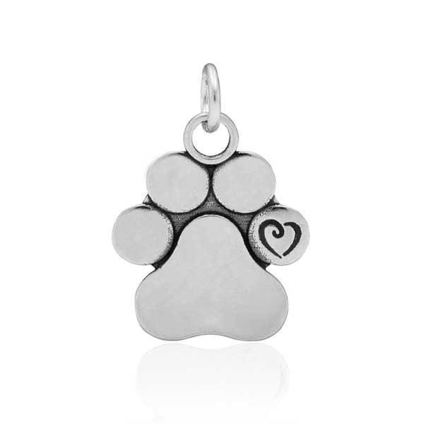 Silver Charms & Pendants Sterling Silver Unconditional Love Dog Paw Print Pendant With Scrolled Heart JadeMoghul