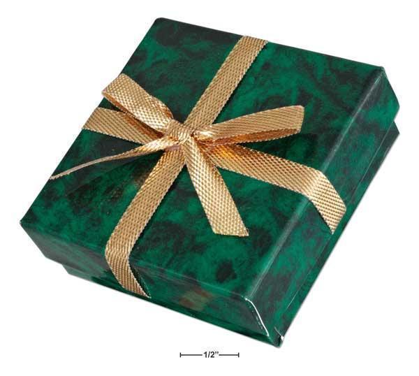 Green Marble Cardboard Pendant Box With Gold Bow 2 1-4"X2 1-4"X7-8"
