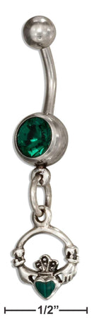 Silver Ear Cuffs Sterling Silver And Surgical Steel Claddagh Belly Button Ring With Green Glass JadeMoghul