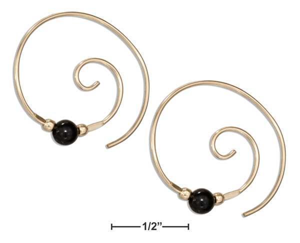 12 KARAT GOLD FILLED CURLY SWIRL SPIRAL EAR THREADER WITH BLACK ONYX-Silver Earrings-JadeMoghul Inc.