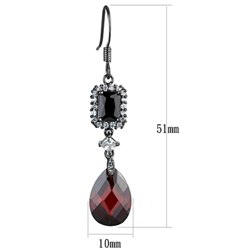 Christmas Earrings 3W706 Ruthenium Brass Earrings with CZ in Garnet