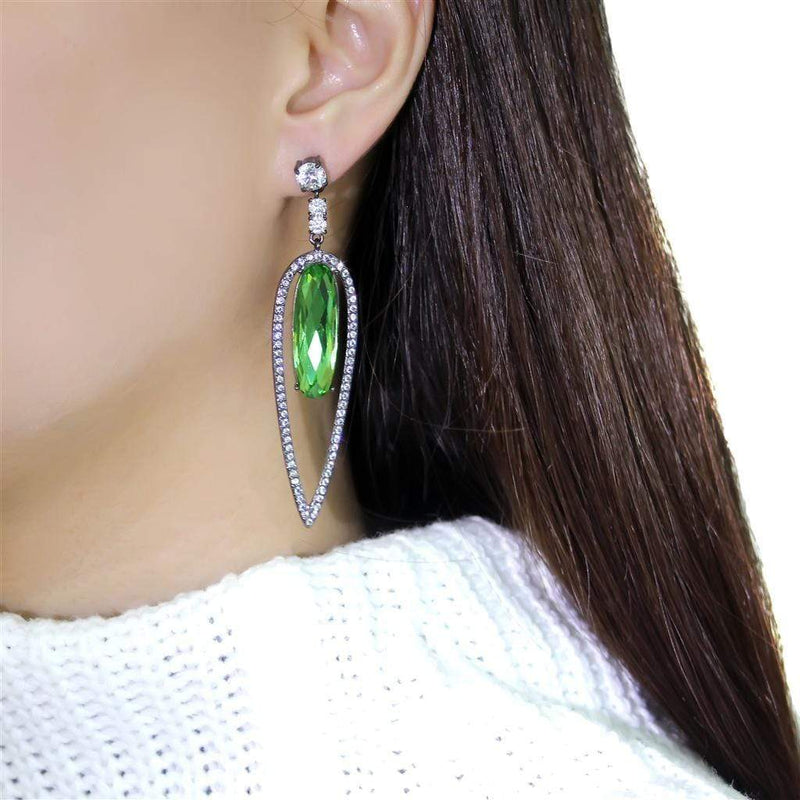 Silver Earrings Crystal Drop Earrings TK2846 Stainless Steel Earrings with Crystal in Peridot Alamode Fashion Jewelry Outlet