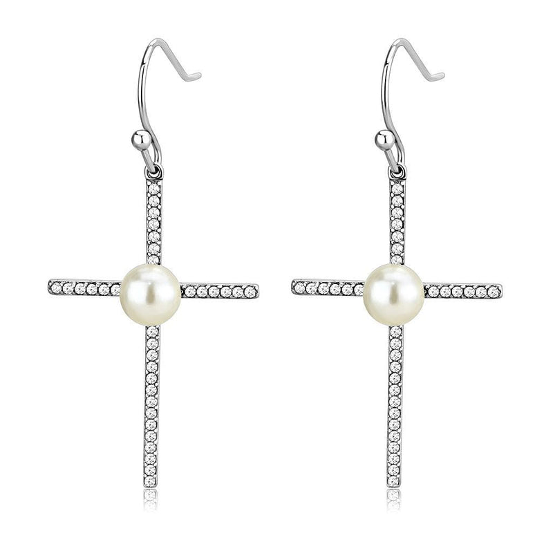 Silver Earrings Cute Earrings DA192 Stainless Steel Earrings with Synthetic in White Alamode Fashion Jewelry Outlet