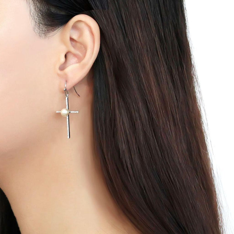 Silver Earrings Cute Earrings DA192 Stainless Steel Earrings with Synthetic in White Alamode Fashion Jewelry Outlet