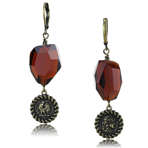 Silver Earrings Earrings For Girls LO4193 Antique Copper Brass Earrings with Synthetic in Garnet Alamode Fashion Jewelry Outlet