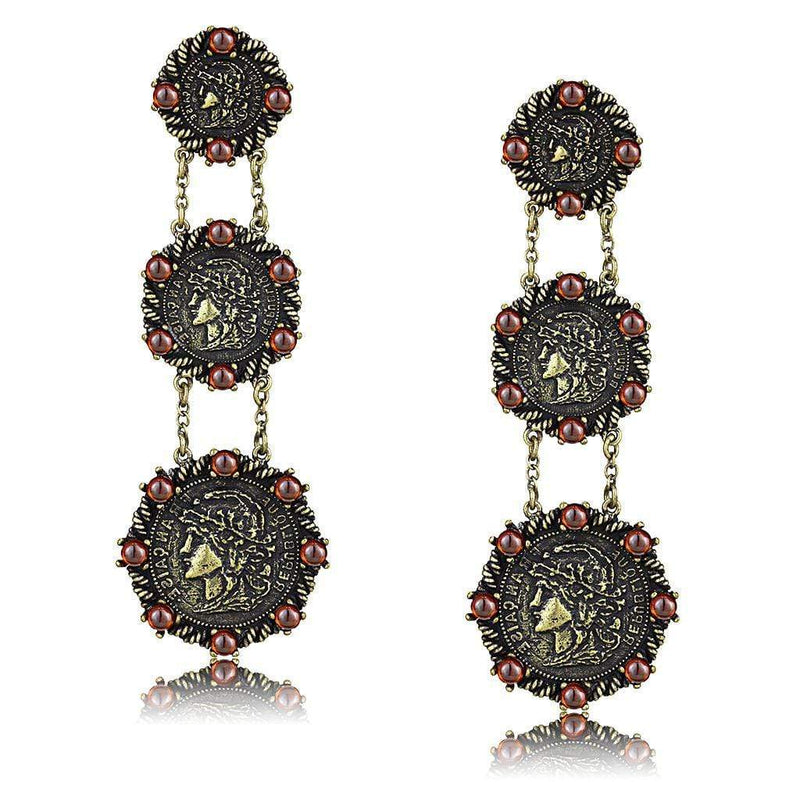 Silver Earrings Earrings For Girls LO4196 Antique Copper Brass Earrings with CZ in Garnet Alamode Fashion Jewelry Outlet