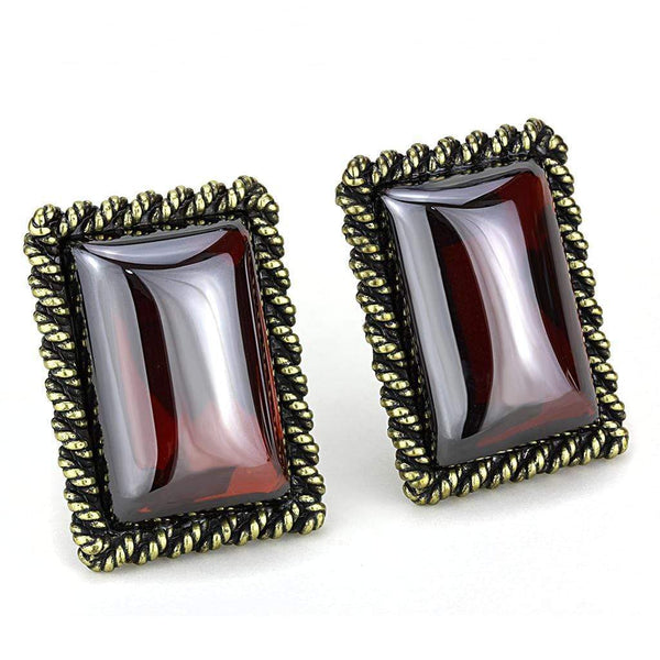 Silver Earrings Earrings For Girls LO4203 Antique Copper Brass Earrings with CZ in Garnet Alamode Fashion Jewelry Outlet