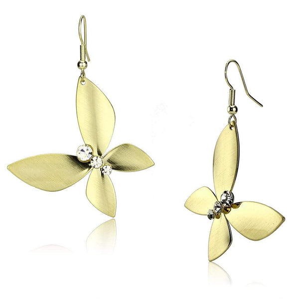 Gold Drop Earrings LO2651 Matte Gold & Gold Iron Earrings with Crystal