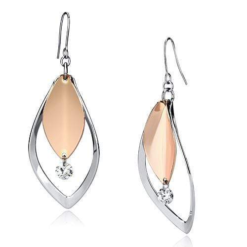 Gold Drop Earrings LO2684 Rose Gold + Rhodium Iron Earrings with CZ