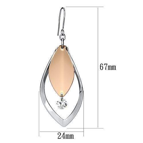 Gold Drop Earrings LO2684 Rose Gold + Rhodium Iron Earrings with CZ