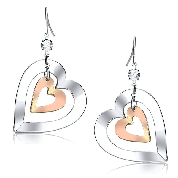 Gold Drop Earrings LO2695 Rose Gold + Rhodium Iron Earrings with Crystal