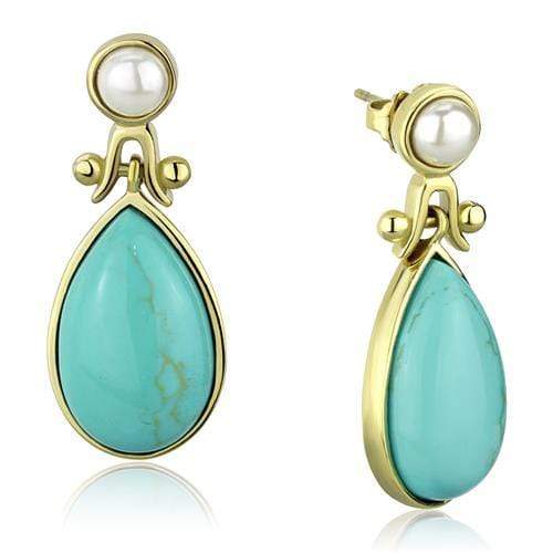 Gold Drop Earrings TK2151 Gold - Stainless Steel Earrings in Turquoise