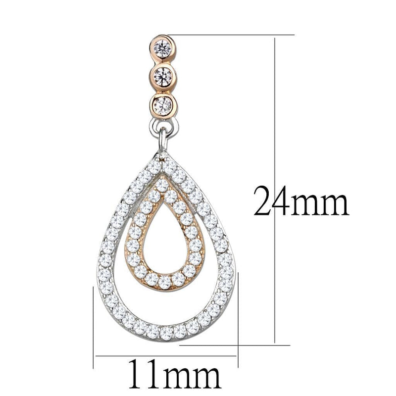 Gold Earrings For Women TS548 Rose Gold + Rhodium 925 Sterling Silver Earrings