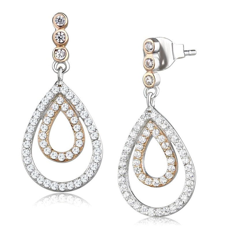 Gold Earrings For Women TS548 Rose Gold + Rhodium 925 Sterling Silver Earrings