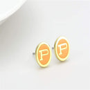 Gold Earrings LO4676 Gold Brass Earrings with Epoxy in Orange