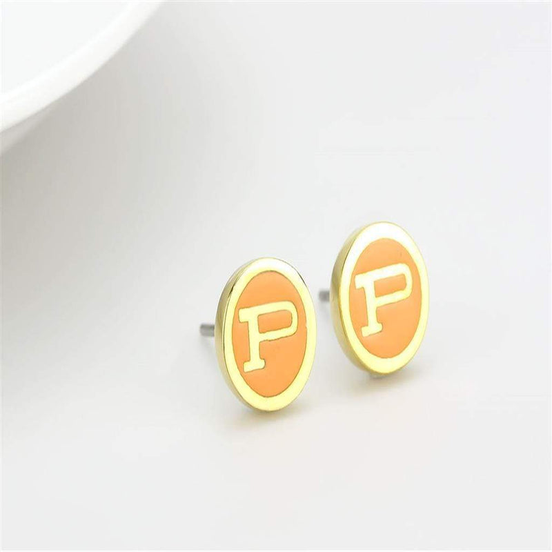 Gold Earrings LO4676 Gold Brass Earrings with Epoxy in Orange