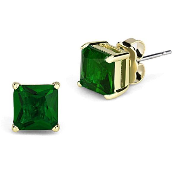 Gold Stud Earrings 3W537 Gold Brass Earrings with Synthetic in Emerald