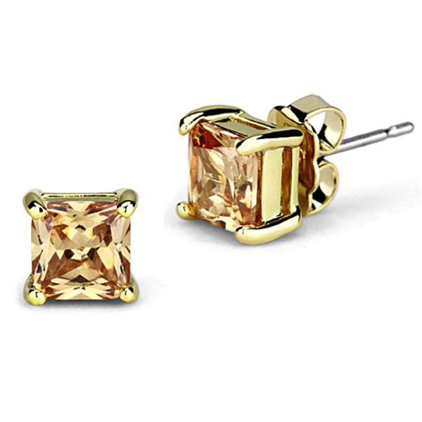 Gold Stud Earrings 3W540 Gold Brass Earrings with AAA Grade CZ